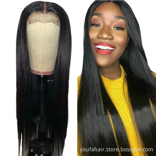 Good Quality Brazilian Hair Lace Closure Wig 4*4, Cuticle Aligned Remy Hair Natural Color Straight Wave Lace Front Wig Wholesale